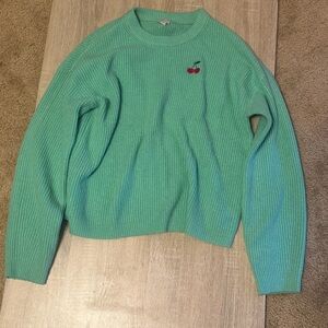 Cherry Embroidered Green Sweater